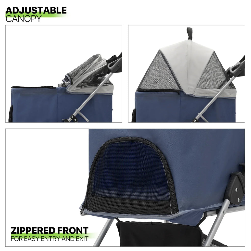 Magshion Foldable Pet Stroller, 4 Wheel, Navy Blue, 33 lbs Capacity