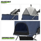 Magshion Foldable Pet Stroller, 4 Wheel, Navy Blue, 33 lbs Capacity