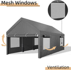 JY QAQA Heavy Duty Carport 12x20 FT With Removable Side Walls And Doors, Grey