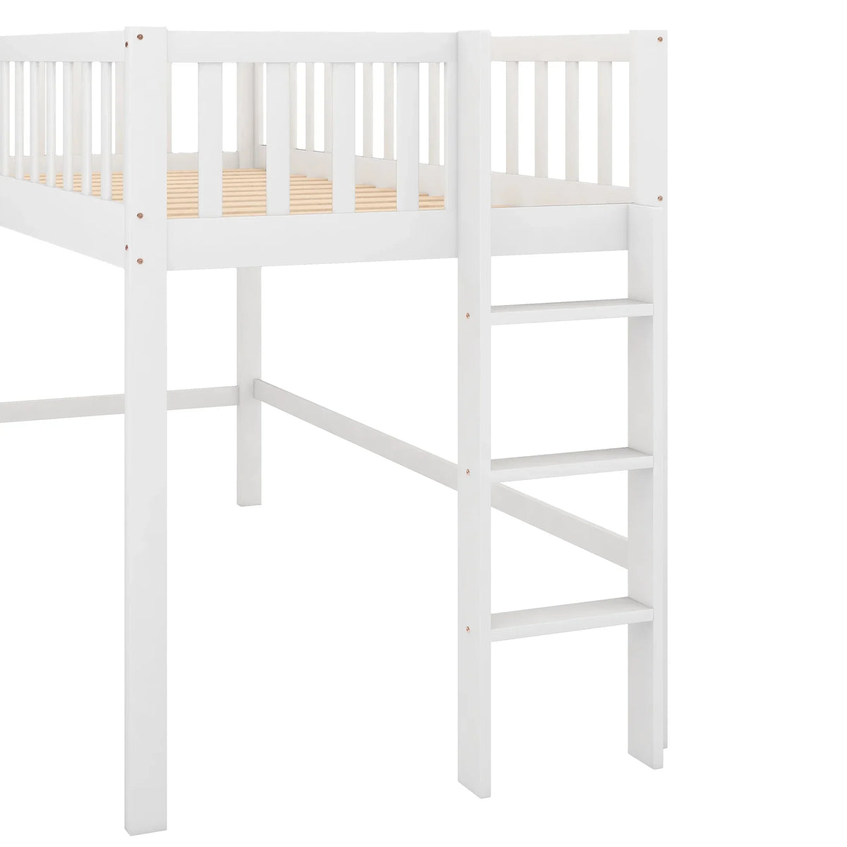 Twin Size Low Loft Bed With Slide And Ladder, White