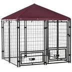 Outdoor Dog Kennel With Rotating Bowl Holders, 5 ft x 5 ft x 5 ft, Black And Red