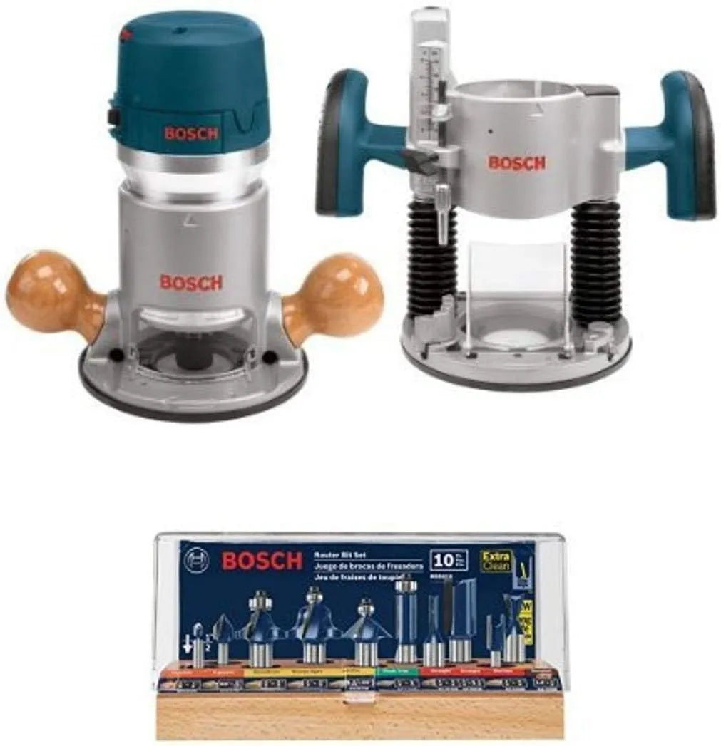 12-Amp 2.25 HP Wood Router Combo Kit With Plunge Router, Fixed Base And Variable Speed