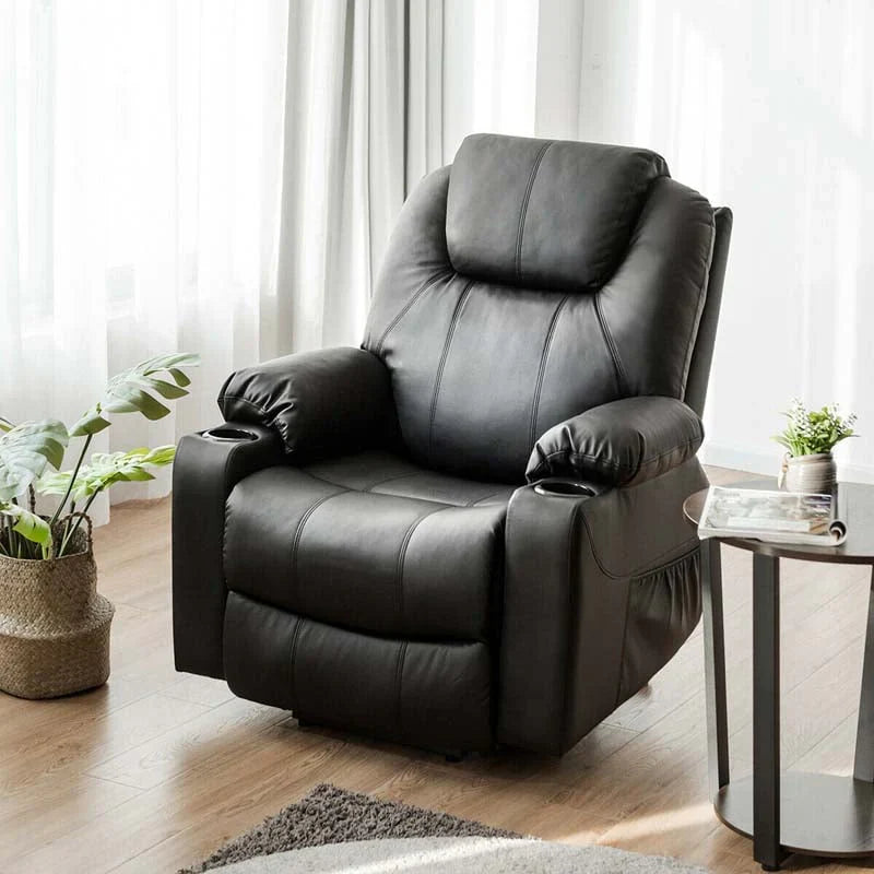 Electric Power Lift Recliner Chair With Leather Massage, Lumbar Heating, 8 Vibrating Nodes, Cup Holders And USB Port