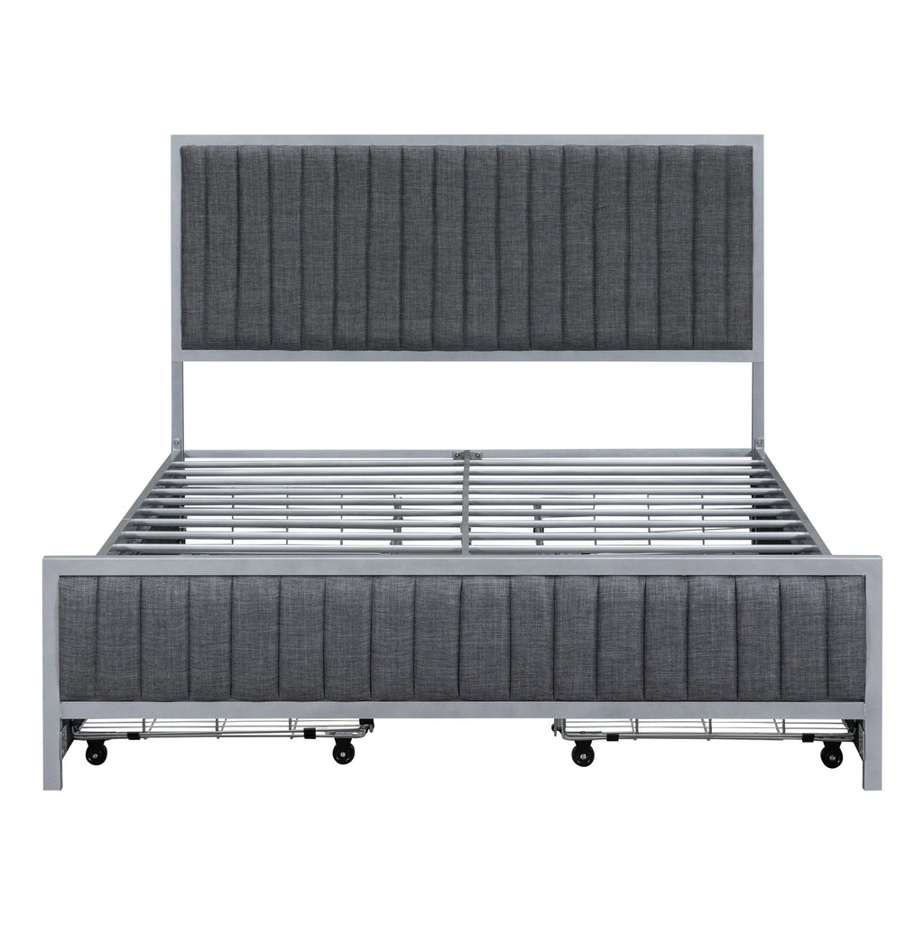 Roomfitters Full Size Upholstered Metal Platform Bed With 4 Drawers, Linen Fabric, Gray - 76.6in L x 55.7in W x 41.7in H