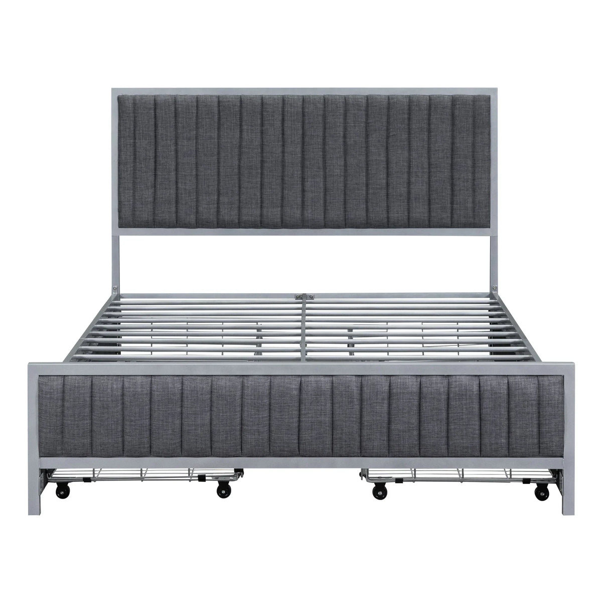 Roomfitters Full Size Upholstered Metal Platform Bed With 4 Drawers, Linen Fabric, Gray - 76.6in L x 55.7in W x 41.7in H