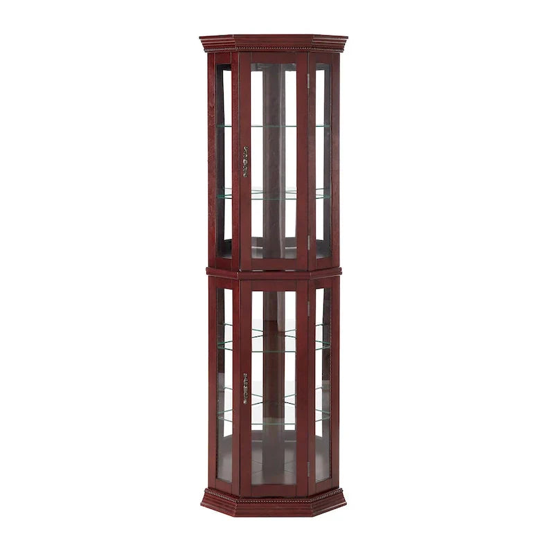 Corner Curio Display Cabinet With Lights, Mirrored Back And 6 Tempered Glass Shelves