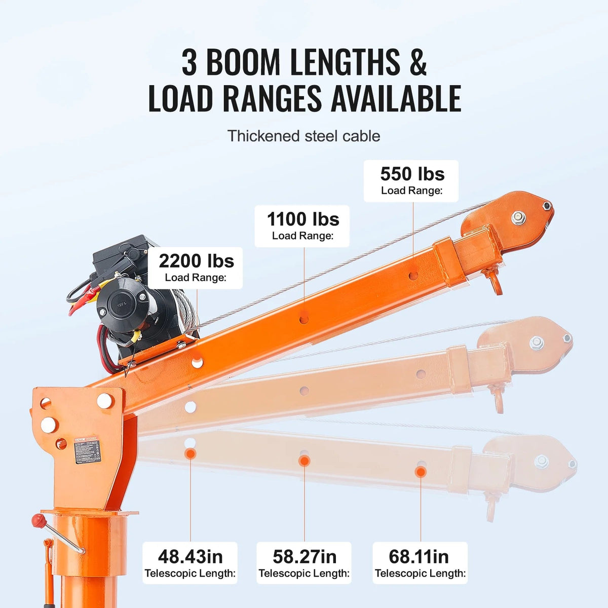 VEVOR Electric Pickup Truck Crane 2200 lbs With 6000 lbs Winch - HXCZDJ-02