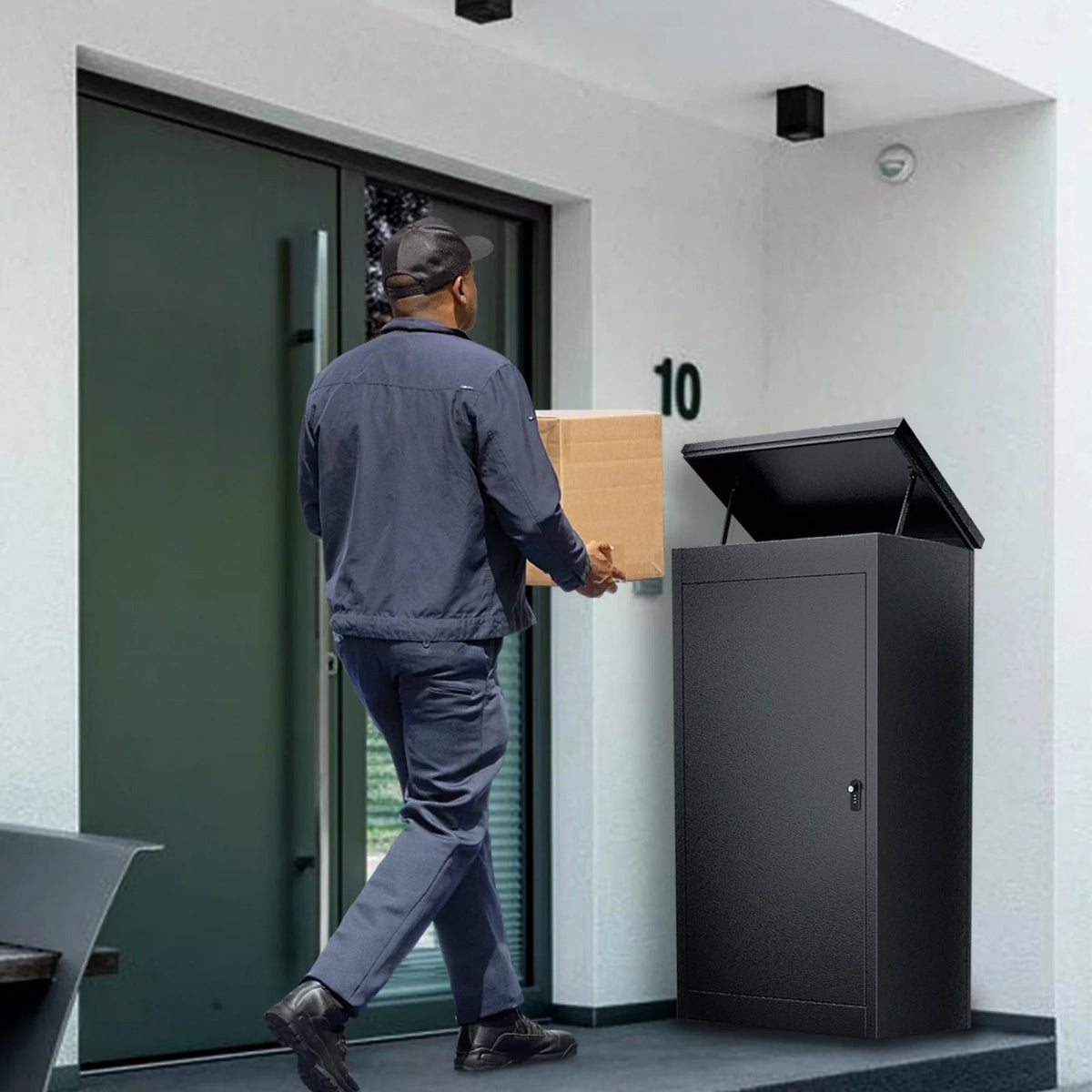 Gaonala Steel Package Delivery Box 19.6x14.4x44.9in Lockable Weather-Resistant Black