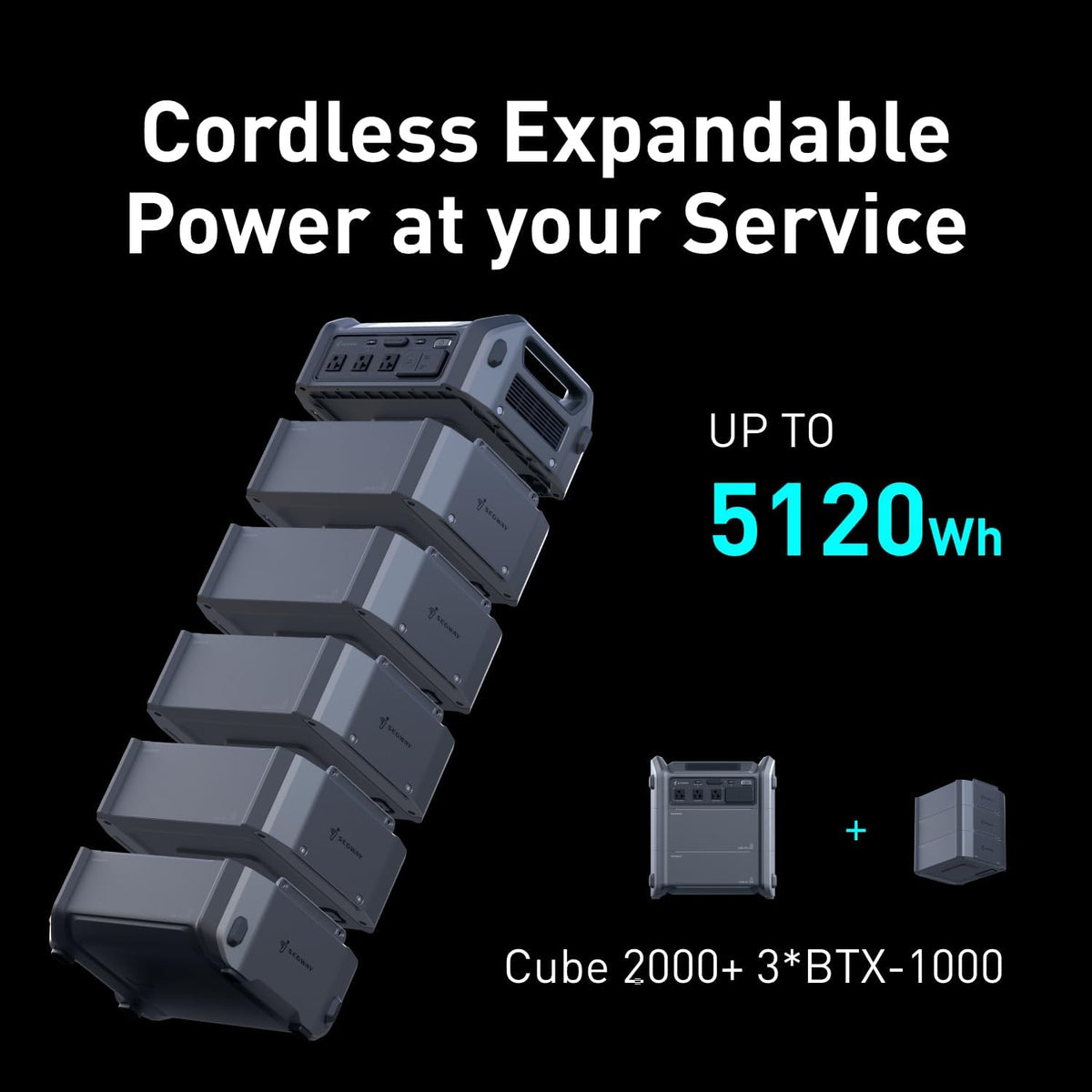 Segway Portable Power Station 2048Wh LiFePO4 Battery, 2200W, 3 AC Outlets - Cube 2000