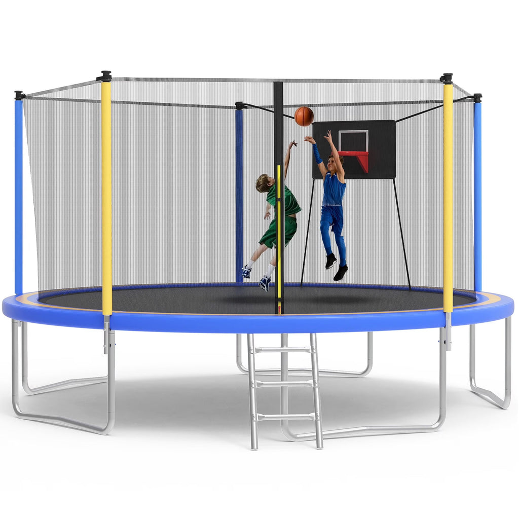 SHINPT 14ft Outdoor Trampoline With Safety Net, Basketball Hoop And Ladder