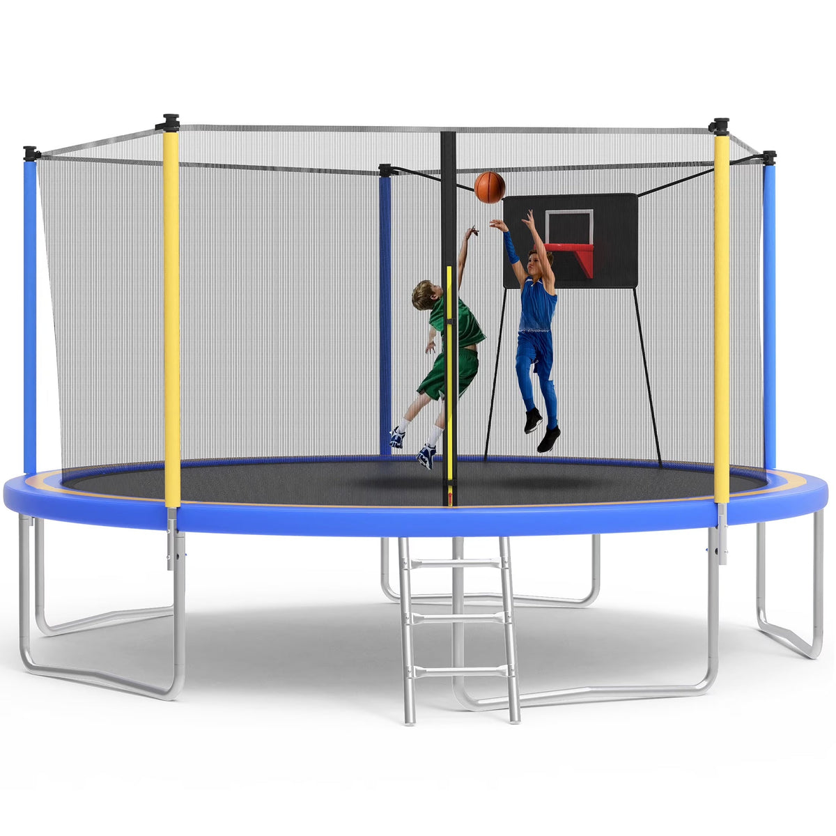 SHINPT 14ft Outdoor Trampoline With Safety Net, Basketball Hoop And Ladder