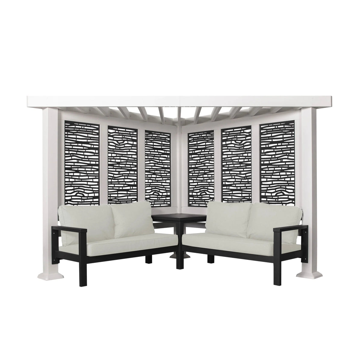 Backyard Discovery Galvanized Steel Corner Pergola With Seating, White, 12x8' - Ridgedale