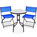 Best Choice Products 3-Piece Patio Bistro Dining Set With Glass Tabletop And Folding Chairs - Gray