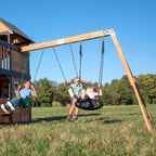 Backyard Discovery Cedar Wood Swing Set With Wave Slide, Clubhouse, Play Kitchen, Belt And Web Swings - Canyon Creek