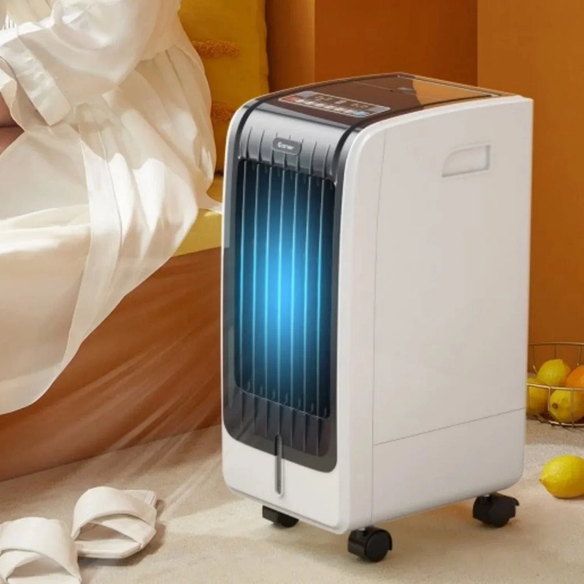 Portable Evaporative Cooling Fan, 6L, 3-Speed, 8H Timer, 110V, White