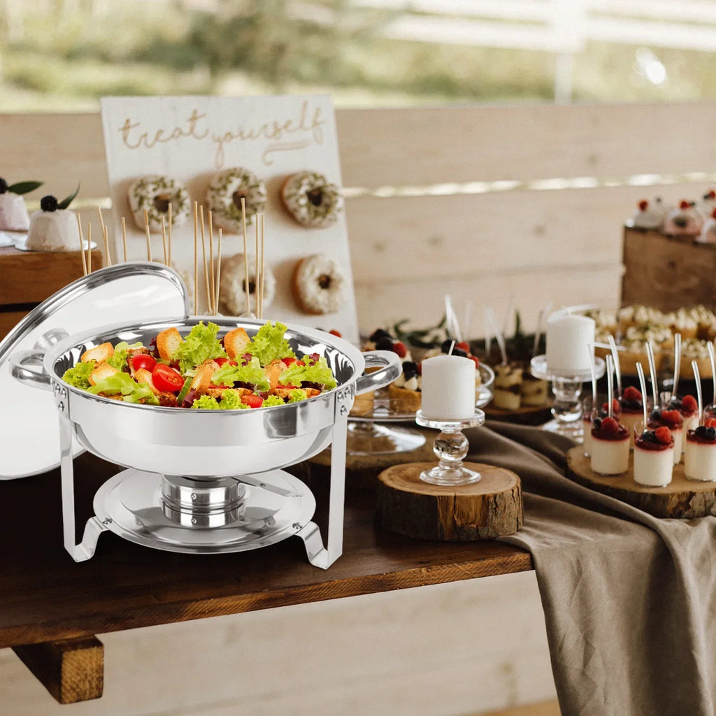 IMACONE 5QT Stainless Steel Round Chafing Dish Buffet Set, 2-Pack With Glass Lid