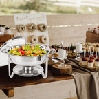IMACONE 5QT Stainless Steel Round Chafing Dish Buffet Set, 2-Pack With Glass Lid