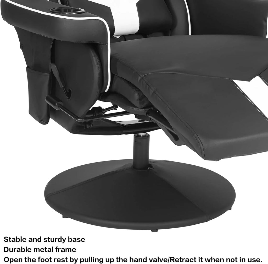 King Throne Ergonomic Gaming Chair With Footrest, Headrest, Lumbar Support, Cupholders, Black White