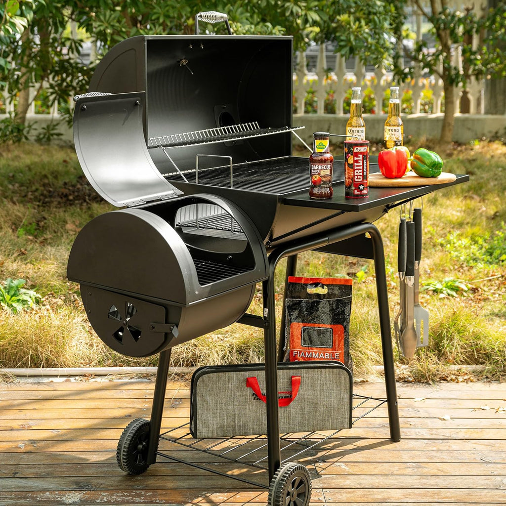 Royal Gourmet Charcoal Grill With Offset Smoker, Cover, 811 Square Inches, Black - CC1830SC