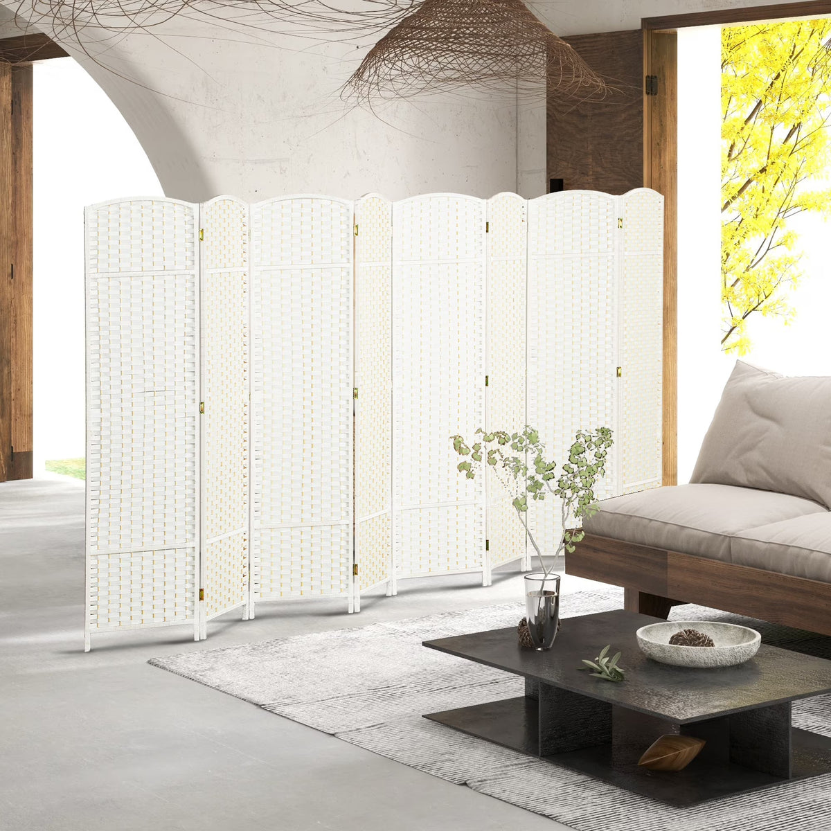 HOMCOM Folding Privacy Screen, 8 Panel, 5.6' Tall, White - 830-814V02WT