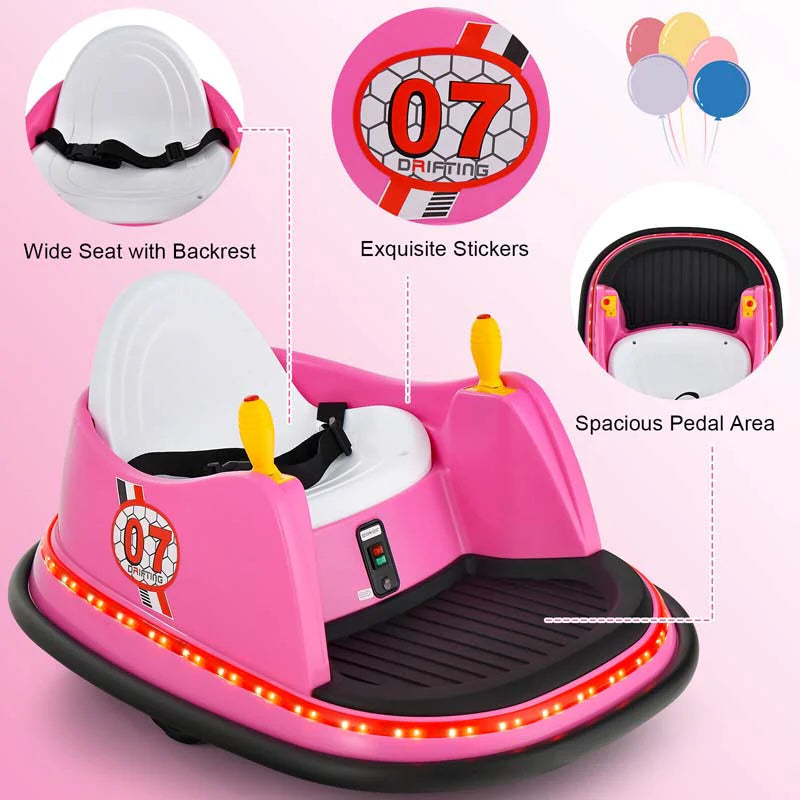 12V Toddler Battery Powered Bumper Car With Dual Joysticks And 360 Degree Spin