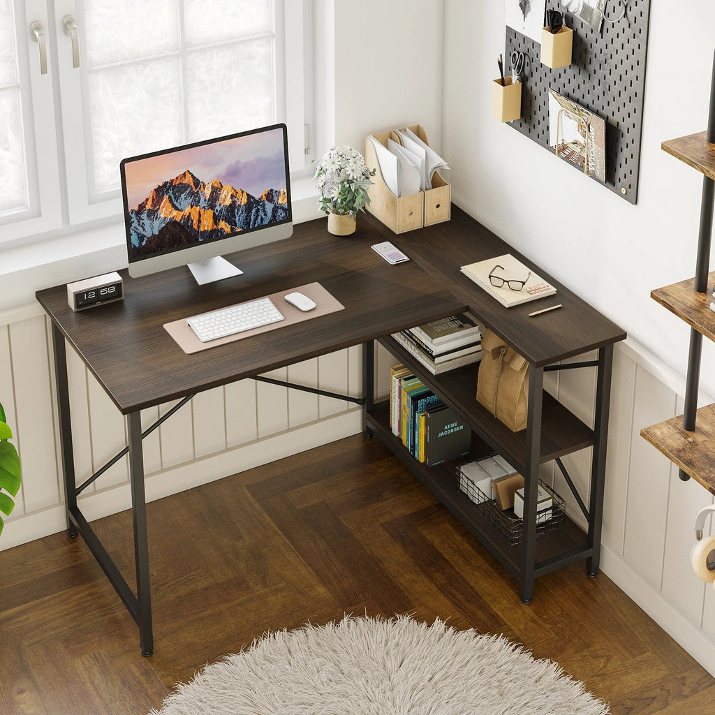 Small L-Shaped Computer Desk With Reversible Storage Shelves - 55-Inch / 47-Inch