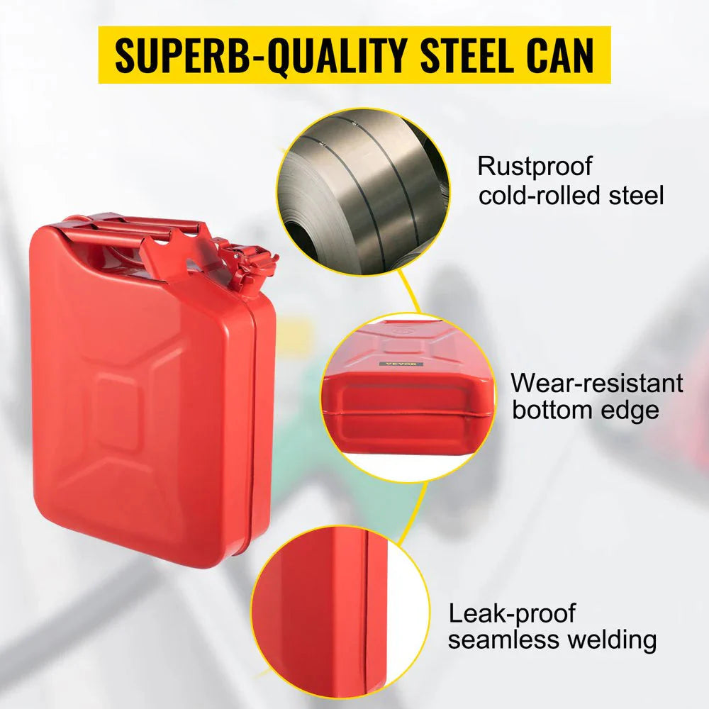 VEVOR Steel Jerry Fuel Can 5.3 Gallon/20 L, 2 Count, Red - 2X20LRED