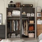FUFU&GAGA Freestanding Solid Wood Wardrobe Closet With Storage Shelves