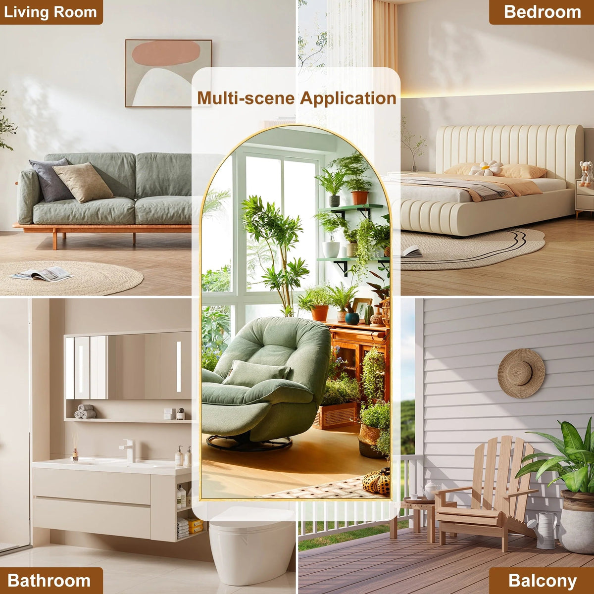 Arched Full Length Floor Mirror With Aluminum Alloy Frame - 65x22, 71x24, 71x28, 71x32