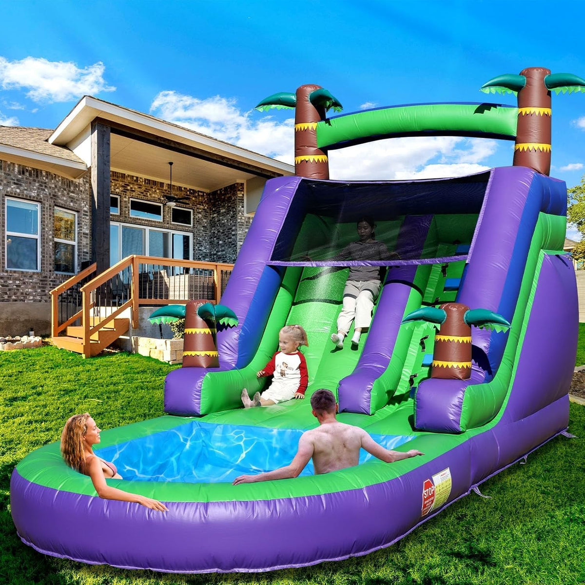 Commercial Grade Adult Water Slide With Pool, Full PVC, 21x9x12ft, 750w Blower