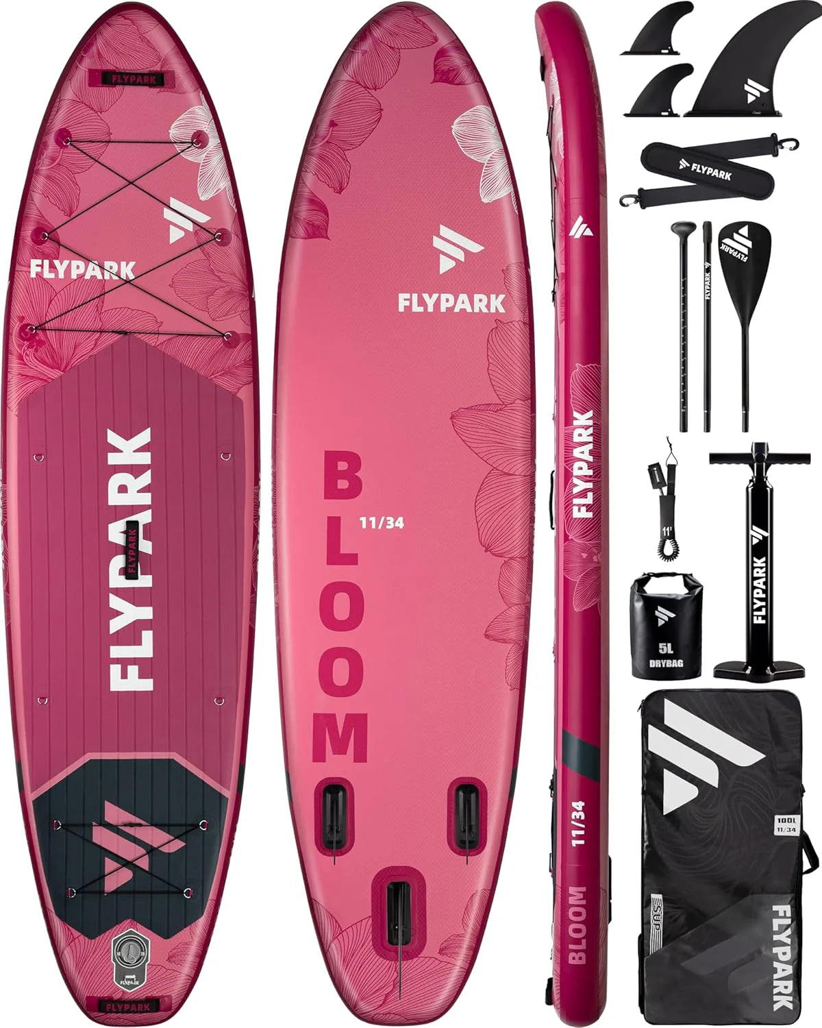 Flypark Inflatable Paddleboard, 11-inch x 34-inch, 420 Pounds Capacity, 15 D-Rings