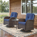 Belord 3-Piece Patio Swivel Rocking Chair Set With Side Table - Brown/Blue
