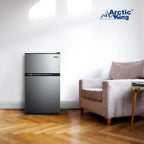 Arctic King Two-Door Mini Fridge With Freezer, 3.2 Cu ft, 18.5 in x 19.4 in x 33.3 in, Stainless Steel - E-Star