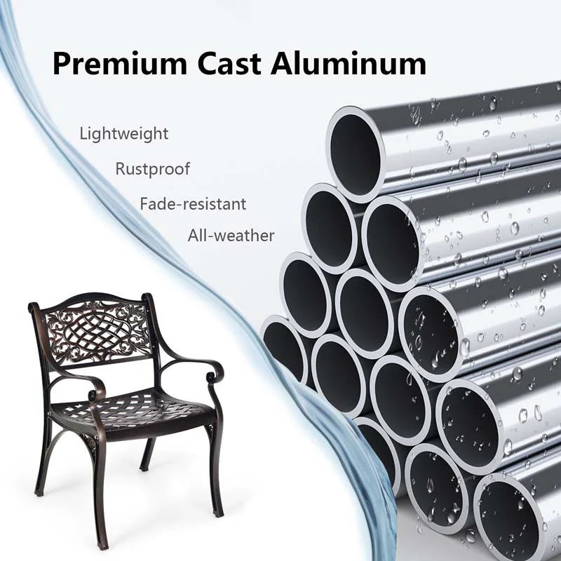 All-Weather Cast Aluminum Outdoor Dining Armchairs With Curved Seats - 2/4 Pcs