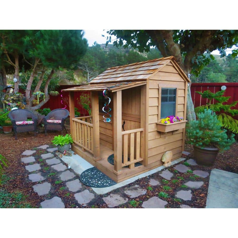 Little Squirt Cedar Wooden Kids Outdoor Playhouse 6 x 6 ft With Dutch Door, 3 Screened Windows And Floor
