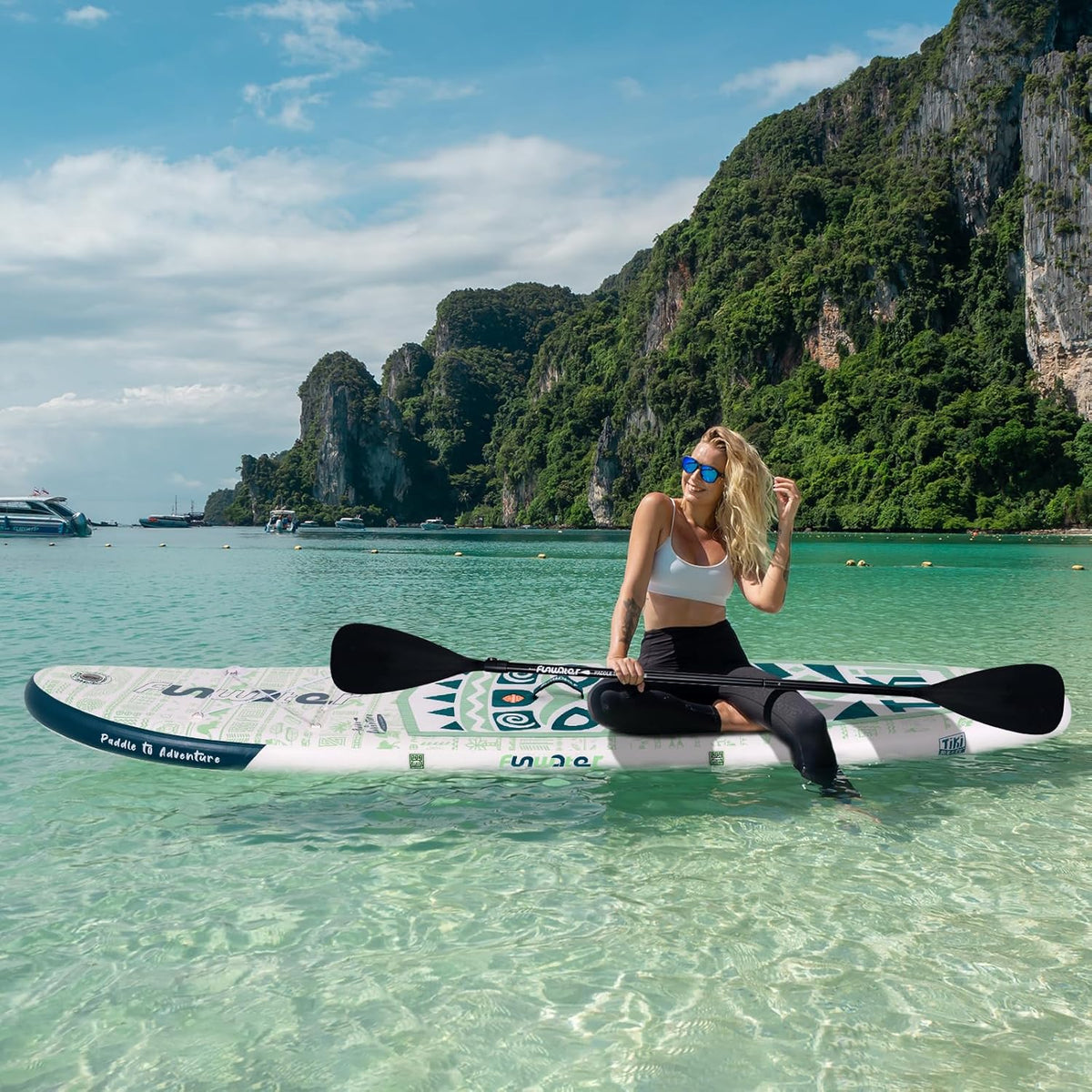 FunWater Inflatable Stand Up Paddle Board, 11 ft x 32 in x 6 in - SUP Paddle Accessories