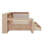 Ivery Furniture L-Shaped Wooden Twin/Full Daybed With Desk, Bookcase, Drawers And RGB Light - Natural/White
