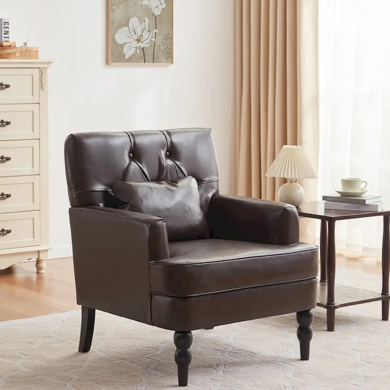 Set Of 2 Upholstered Button-Tufted Accent Chairs With Lumbar Pillows - 30 x 29 x 35 inches