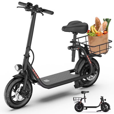 5TH WHEEL Electric Scooter With Seat And Carry Basket, 450W, 36V, 20-Mile Range, 15.5 Mph, 12 Inch - W18S