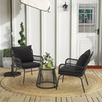 3-Piece Outdoor Rattan Bistro Set With Glass-Top Table, Wide-Arm Chairs And Seat Cushions