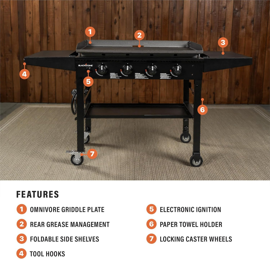 Blackstone 36 in Omnivore Griddle With Folding Side Shelves, Powder Coated Steel, Black - 1554