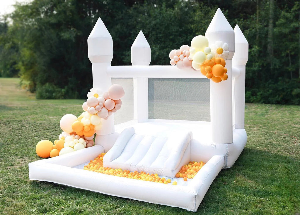 Connsann White Oxford Bounce House With Air Blower And Ball Pit, 13 ft x 8 ft x 8 ft