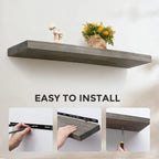 Set Of 2 Handcrafted European Pine Floating Wall Shelves, 16inch/24inch/36inch, Grey/Espresso/Walnut