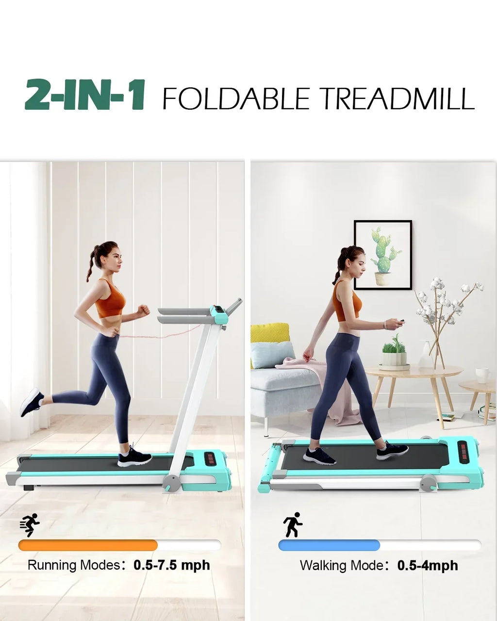FYC 2-in-1 Under Desk Treadmill, 2.5HP, 41.3 x 15.6 inch, 265 Lbs Capacity, Green