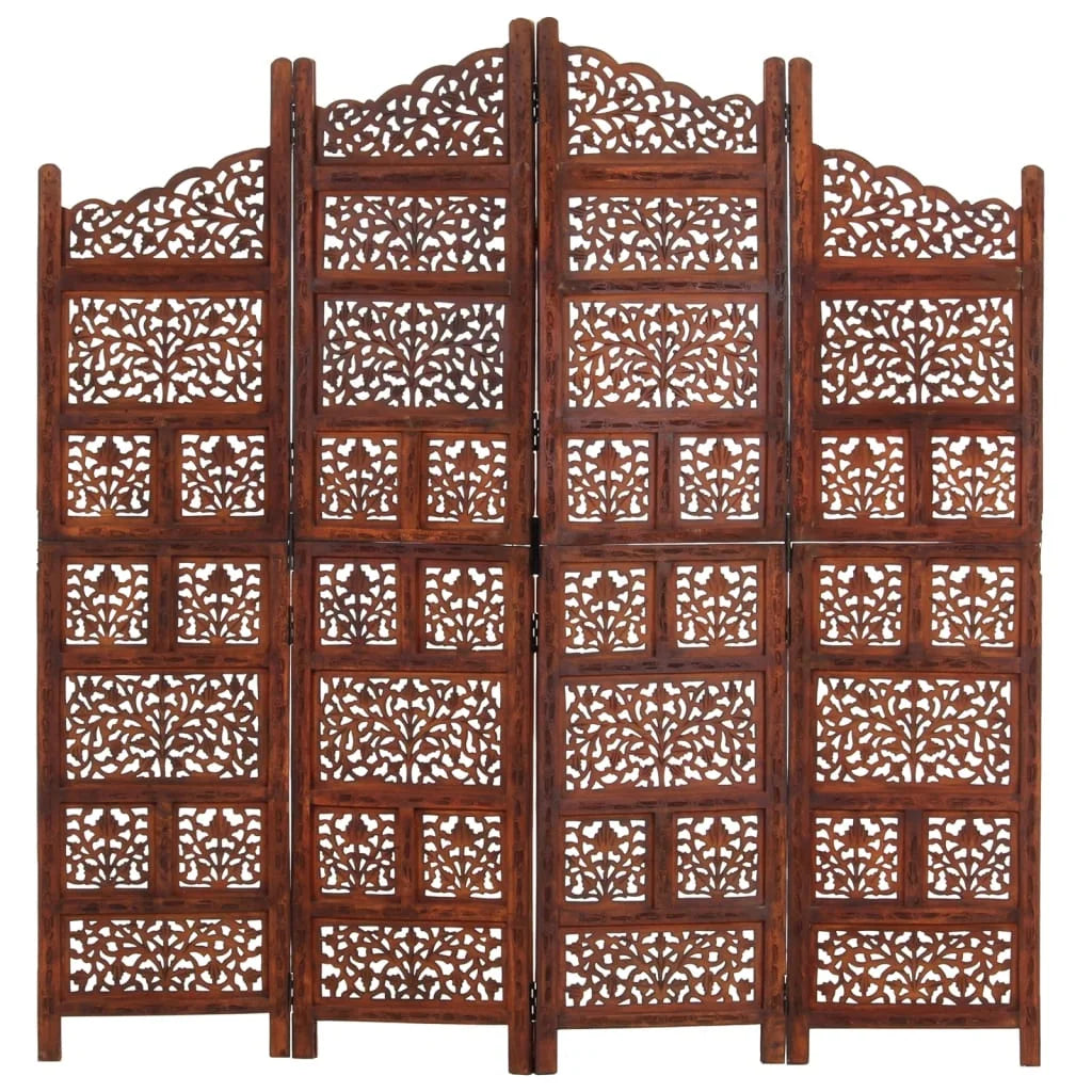 vidaXL 4-Panel Folding Privacy Screen, Solid Mango Wood, 63 x 65 in - Brown