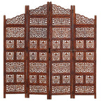 vidaXL 4-Panel Folding Privacy Screen, Solid Mango Wood, 63 x 65 in - Brown