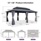PURPLE LEAF Outdoor Hardtop Gazebo, 8' X 8', Galvanized Steel Double Roof, Aluminum Frame, Grey