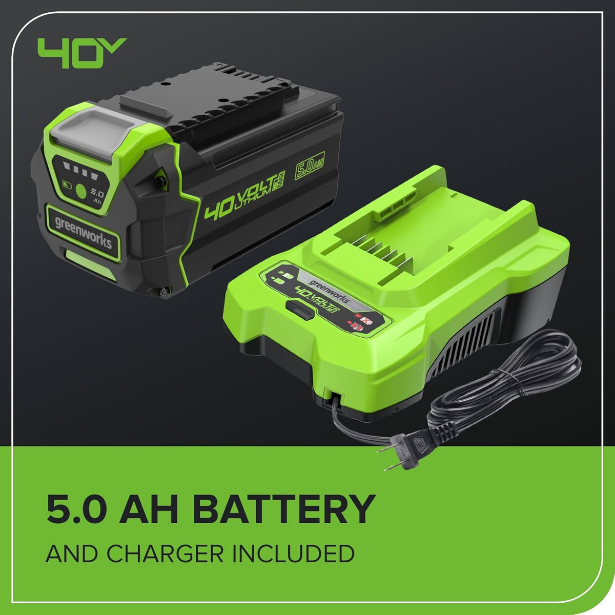 Greenworks 40V Cordless Brushless Leaf Blower Vacuum With Bag, 230 MPH, 505 CFM, 5.0Ah Battery And Charger
