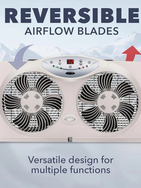 Bionaire Twin Window Fan With Reversible Airflow, 3 Speeds And Remote Control