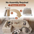 ovios 104in L-Shape Sectional Sofa With Chaise, Grey Plush Corduroy Fabric